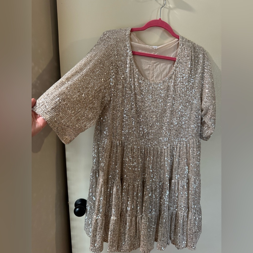 Gold Sparkling Sequin Party Cocktail Dress - Picture 5 of 6